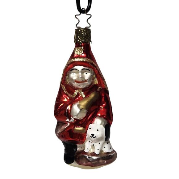VTG FIREFIGHTER DALMATIAN CHRISTMAS ORNAMENT GERMANY MERCURY BLOWN GLASS EUC - Picture 1 of 6